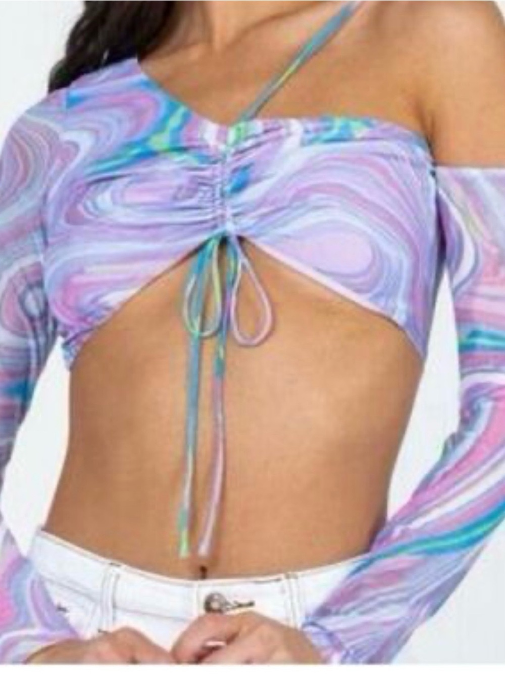 NWT Princess Polly Loki Purple Marble One Shoulder Mesh Crop Top US size 4